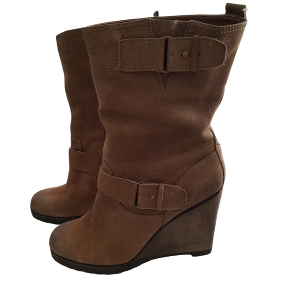 Halogen Wedge Leather Boots Brown Size 8.5 - Picture 1 of 15